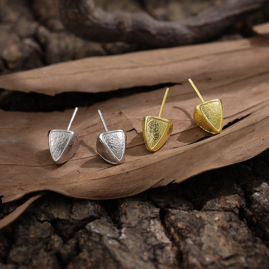 Mindful Irregular Triangular Pyramid 925 Sterling Silver Stud Earrings