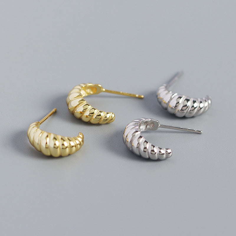Modern Twisted OX Horn 925 Sterling Silver Stud Earrings