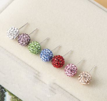 Minimal CZ Pave Ball Women 925 Sterling Sliver Studs Earrings