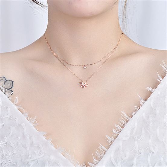 Modern Double Layer CZ Sun 925 Sterling Silver Necklace
