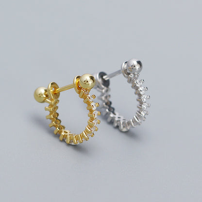 Classic Shining CZ Irregular Rivet 925 Sterling Silver Hoop Earring (Single)