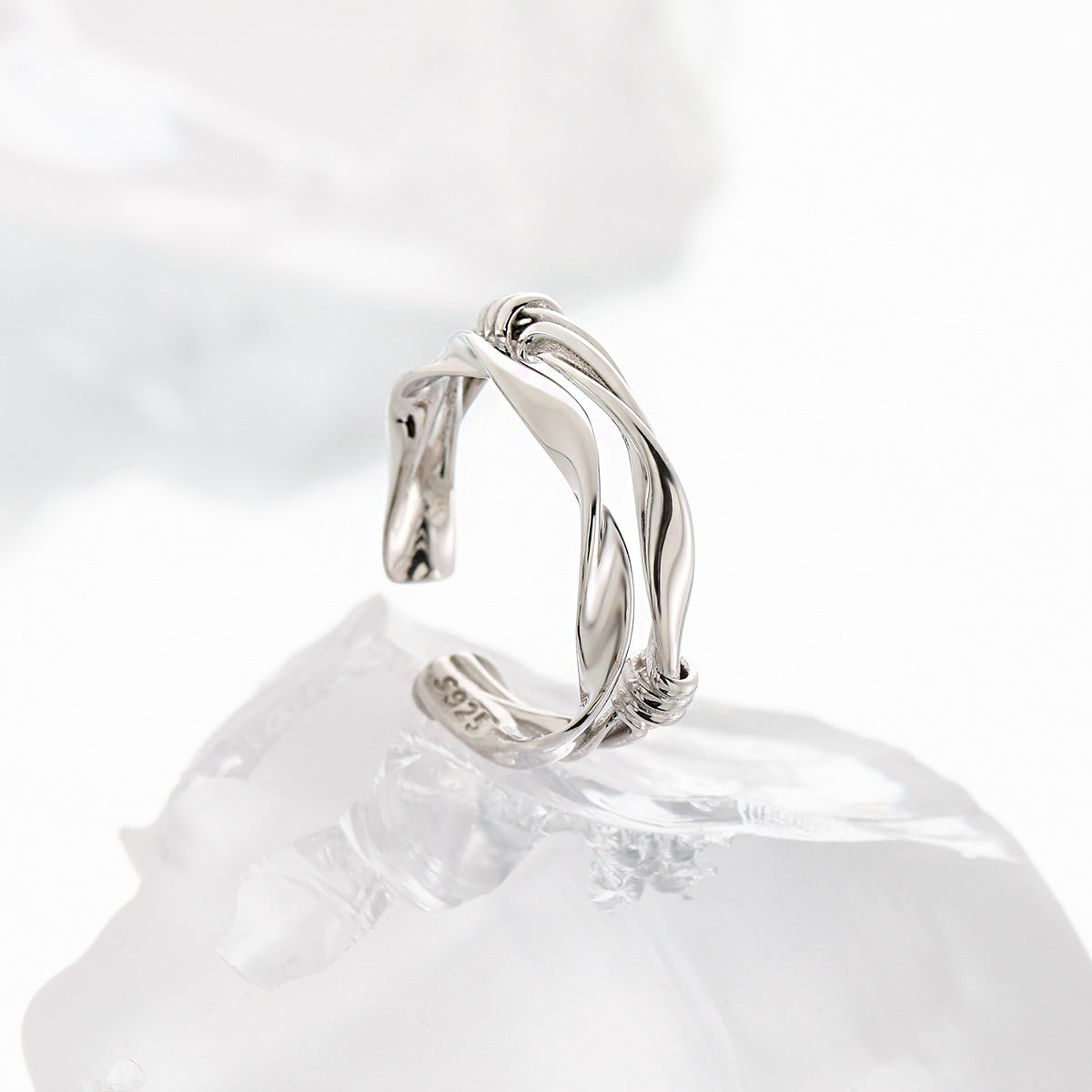 Fashion Double Layers Twisted Knot 925 Sterling Silver Adjustable Ring