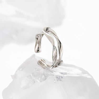 Fashion Double Layers Twisted Knot 925 Sterling Silver Adjustable Ring