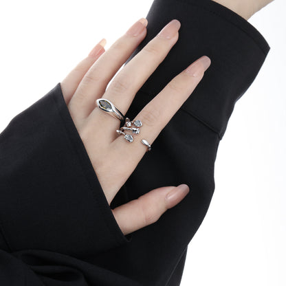 Beautiful CZ Tulip Flowers Bouquet 925 Sterling Silver Adjustable Ring