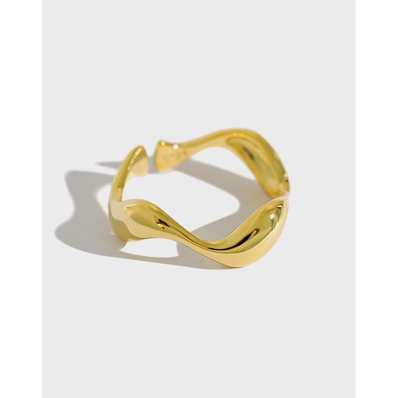 stacked silver ring INS minimalist irregular wavy smooth S925 pure silver open ring for women