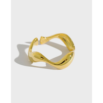 stacked silver ring INS minimalist irregular wavy smooth S925 pure silver open ring for women