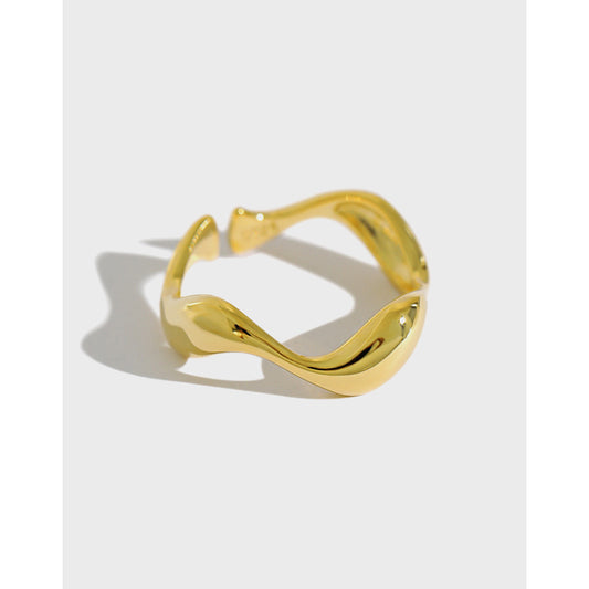 stacked silver ring INS minimalist irregular wavy smooth S925 pure silver open ring for women