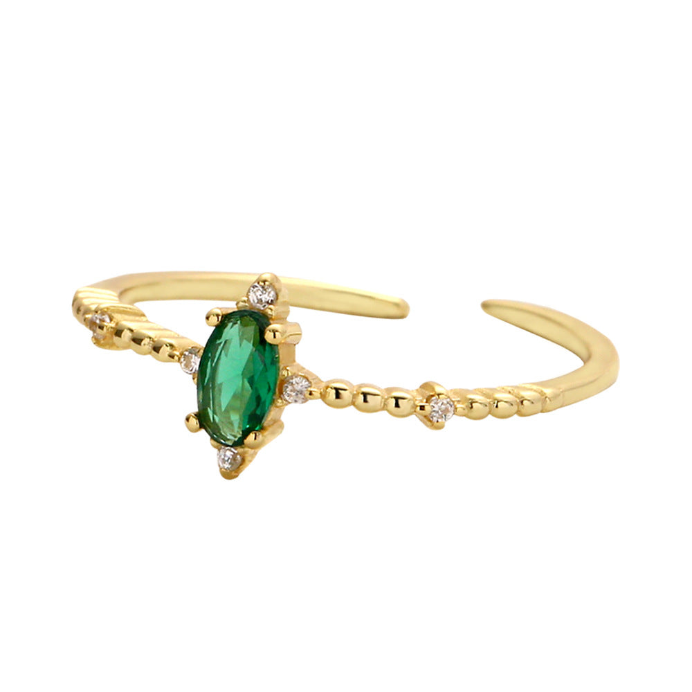 Elegant Green Oval CZ Women 925 Sterling Silver Adjustable Ring