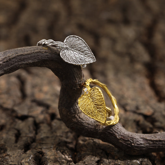 Mindful Big Leaf 925 Sterling Silver Adjustable Twisted Ring