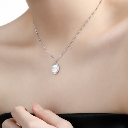 Anniversary Oval Butterfly Oval Signet 925 Sterling Silver Necklace