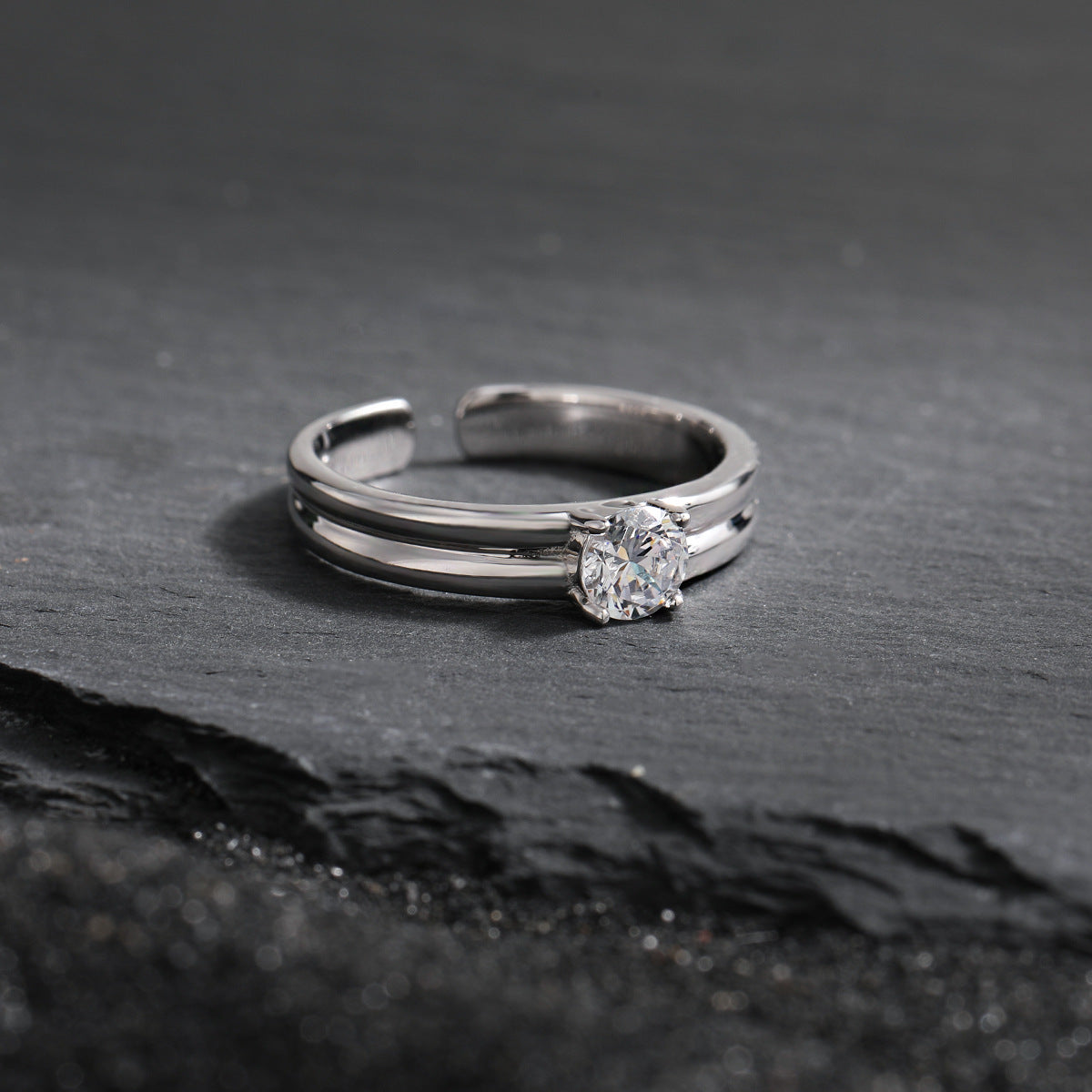 Simple Double Layers Four Claws Cubic Zirconia 925 Sterling Silver Adjustable Ring