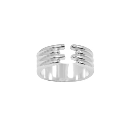 Fashion Geometric Lines 925 Sterling Silver Adjustable Open Ring for Women | Minimalist Stacking Statement Jewelry Ring