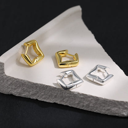 Minimalism Irregular Geometry Square 925 Sterling Silver Hoop Earrings