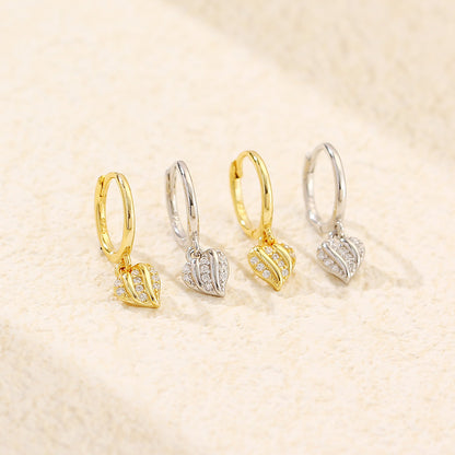 Mindful Lady Micro Setting CZ Heart 925 Sterling Silver Leverback Dangling Earrings