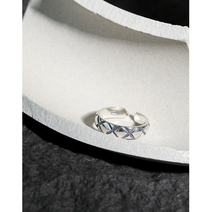 Modern Letter X Pattern 925 Sterling Silver Adjustable Ring