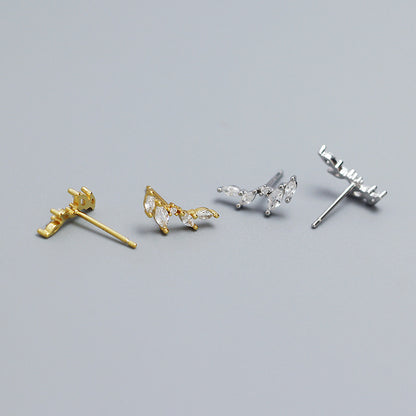 Graduation CZ Olive Leaves Branch 925 Sterling Silver Stud Earrings