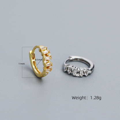 Geometry Rectangle CZ 925 Sterling Silver Stacker Hoop Earrings