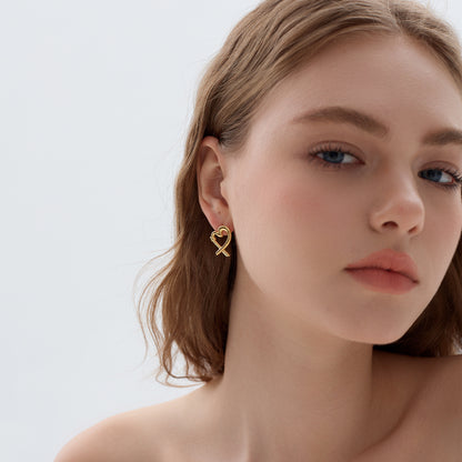 Honey Moon Hollow Heart 999 Sterling Silver Romantic Fine Jewelry Women’s Stud Earrings