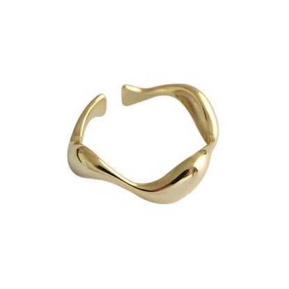 stacked silver ring INS minimalist irregular wavy smooth S925 pure silver open ring for women