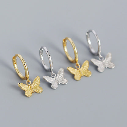 Mindful Butterfly Flying CZ 925 Sterling Silver Hoop Earrings