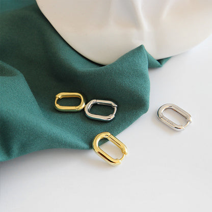 S925 sterling silver earrings with retro oval rings and circular ear buckles plated with gold and silver earrings