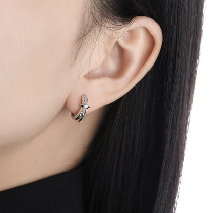 Graduation Simple CZ Shining Star 925 Sterling Silver Hoop Earrings