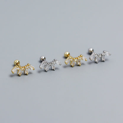 Office Geometry Sectors CZ 925 Sterling Silver Screw Stud Earrings