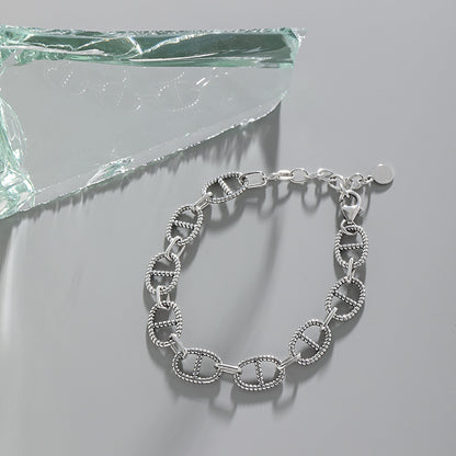 Vintage Flat Marina Chain 925 Sterling Silver Bracelet