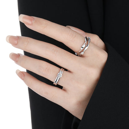 Simple Double Layers Four Claws Cubic Zirconia 925 Sterling Silver Adjustable Ring
