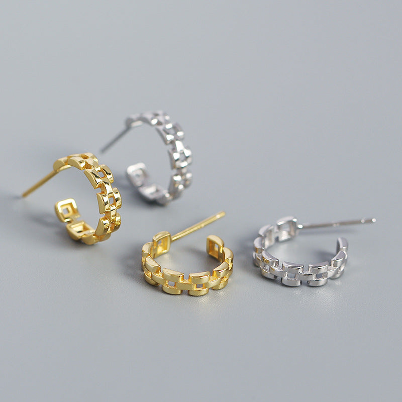 Modern Watchband C Shape 925 Sterling Silver Stud Earrings