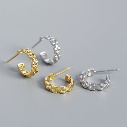 Modern Watchband C Shape 925 Sterling Silver Stud Earrings