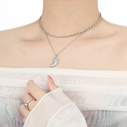 Fashion Food Irregular Croissant 925 Sterling Silver Necklace