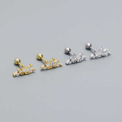Simple Round CZ Crown 925 Sterling Silver Stud Screw Earrings