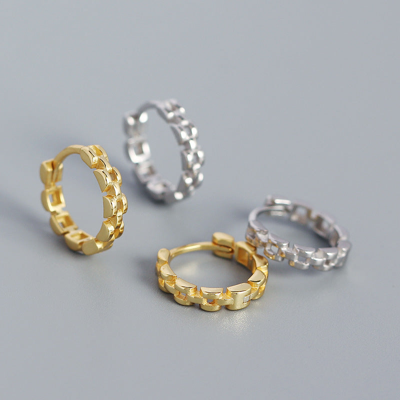 Modern Watchband 925 Sterling Silver Huggie Hoop Earrings