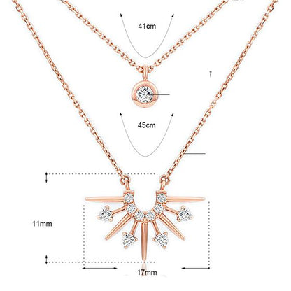 Modern Double Layer CZ Sun 925 Sterling Silver Necklace