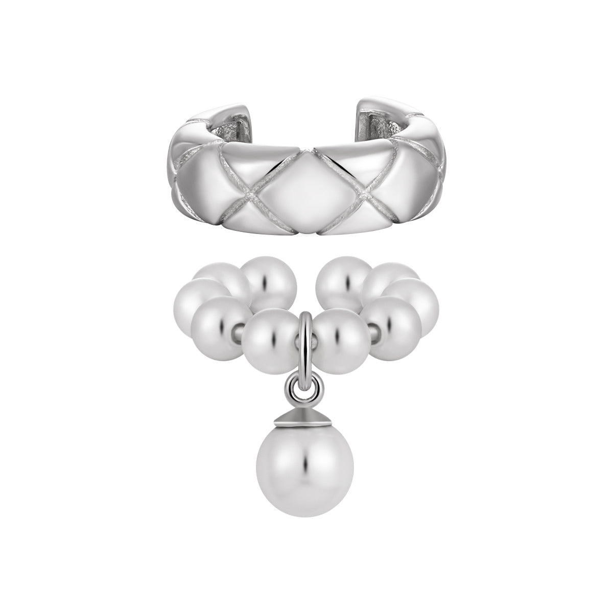 Women Elegant Quilting Pattern Shell Pearls 925 Sterling Silver Non-Pierced Earring(Single)