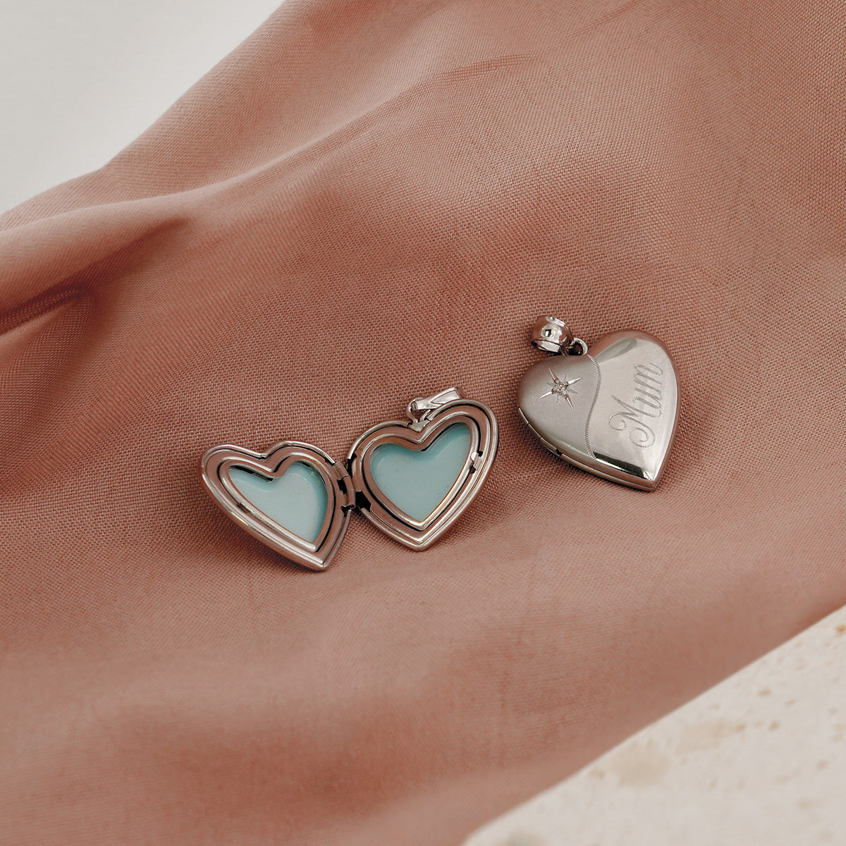 Motner's Day CZ Star Heart 925 Sterling Silver Locket Necklace Pendant