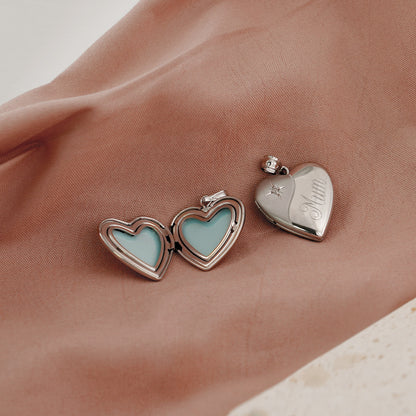 Motner's Day CZ Star Heart 925 Sterling Silver Locket Necklace Pendant