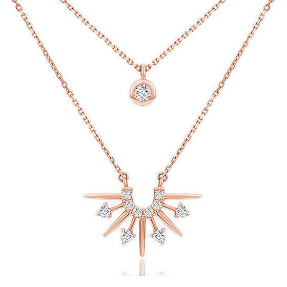 Modern Double Layer CZ Sun 925 Sterling Silver Necklace