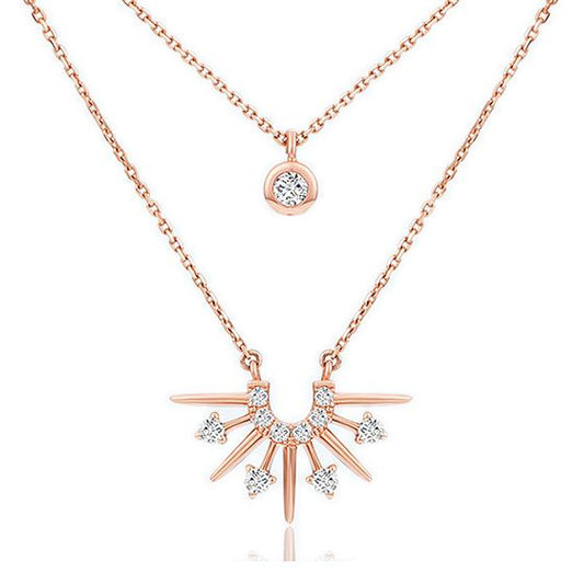 Modern Double Layer CZ Sun 925 Sterling Silver Necklace