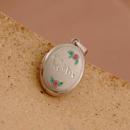 Gift Mother's Day Oval Mom Letters 925 Sterling Silver Locket Necklace Pendant