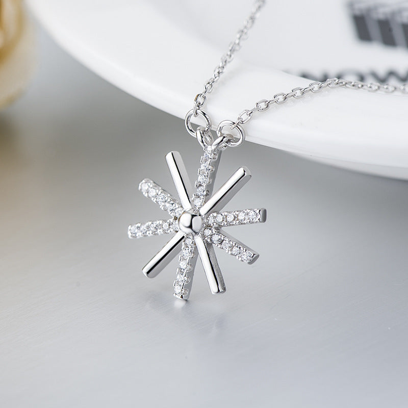 Mindful Sun Flower White/Rose Micro Setting 925 Sterling Silver Lucky Necklace