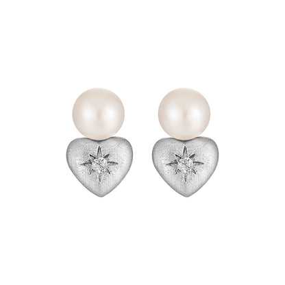 Bridesmaid Shell Pearls Star Heart 925 Sterling Silver Stud Earrings
