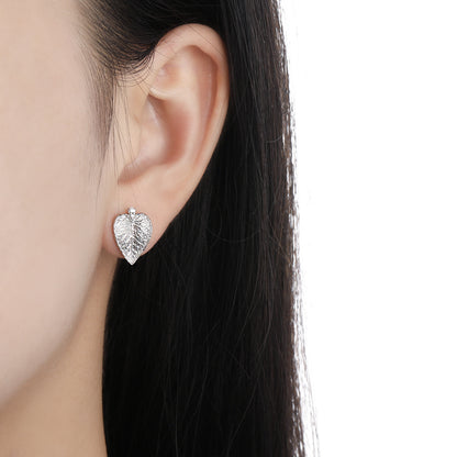 Party Irregular CZ Leaves 925 Sterling Silver Stud Earrings