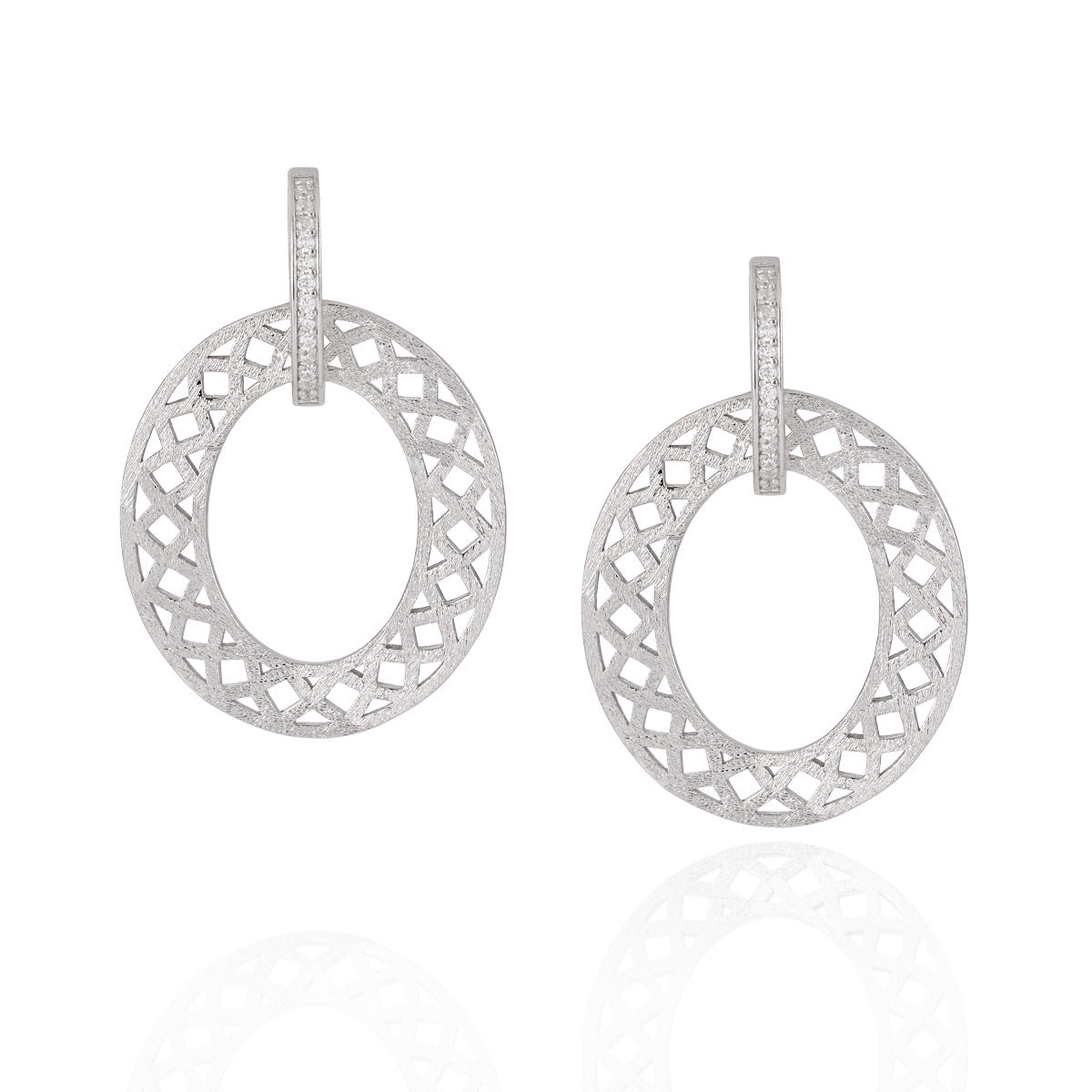 Party Geometry Frosted Hollow CZ Circle 925 Sterling Silver Dangling Earrings