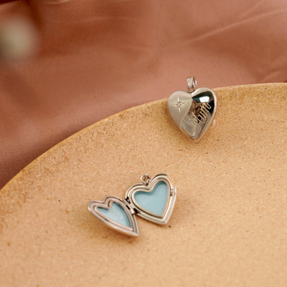 Motner's Day CZ Star Heart 925 Sterling Silver Locket Necklace Pendant