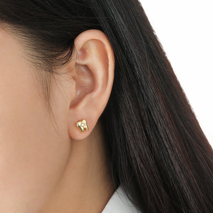 Modern CZ Fashion Tooth Shape 925 Sterling Silver Stud Earrings