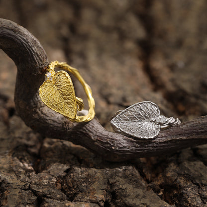 Mindful Big Leaf 925 Sterling Silver Adjustable Twisted Ring