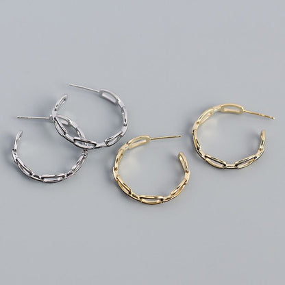 Simple Geometry Hollow Chain C Shape 925 Sterling Silver Hoop Earrings