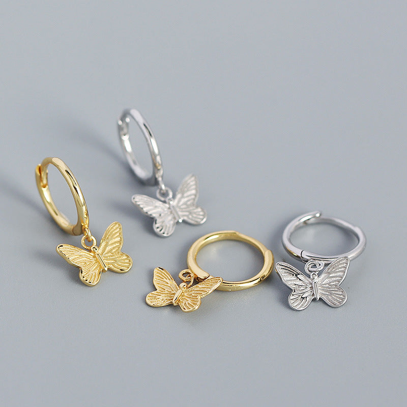Mindful Butterfly Flying CZ 925 Sterling Silver Hoop Earrings
